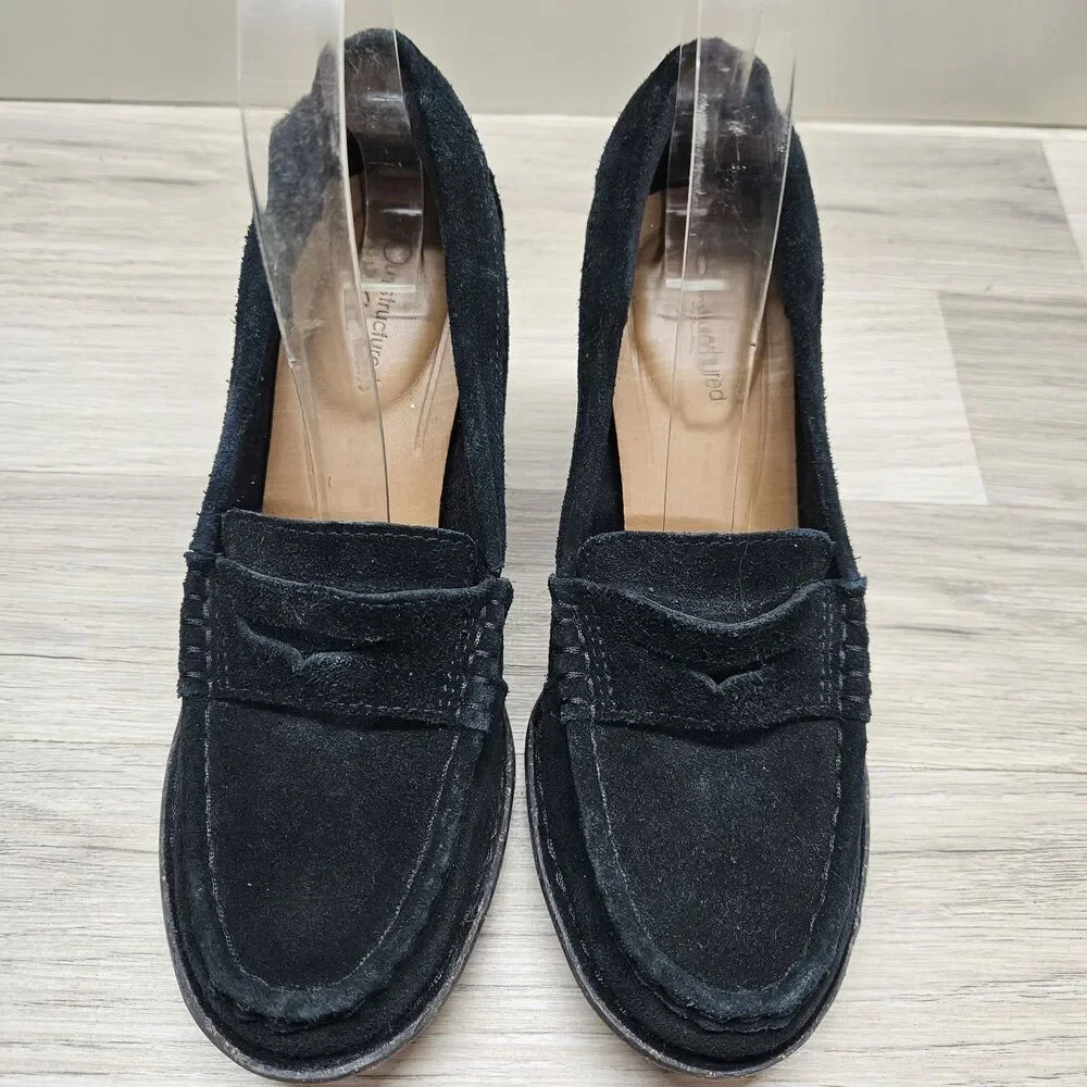 Clarks Unstructured Carleta Belle Black Heeled Penny Loafer Womens Size 6.5